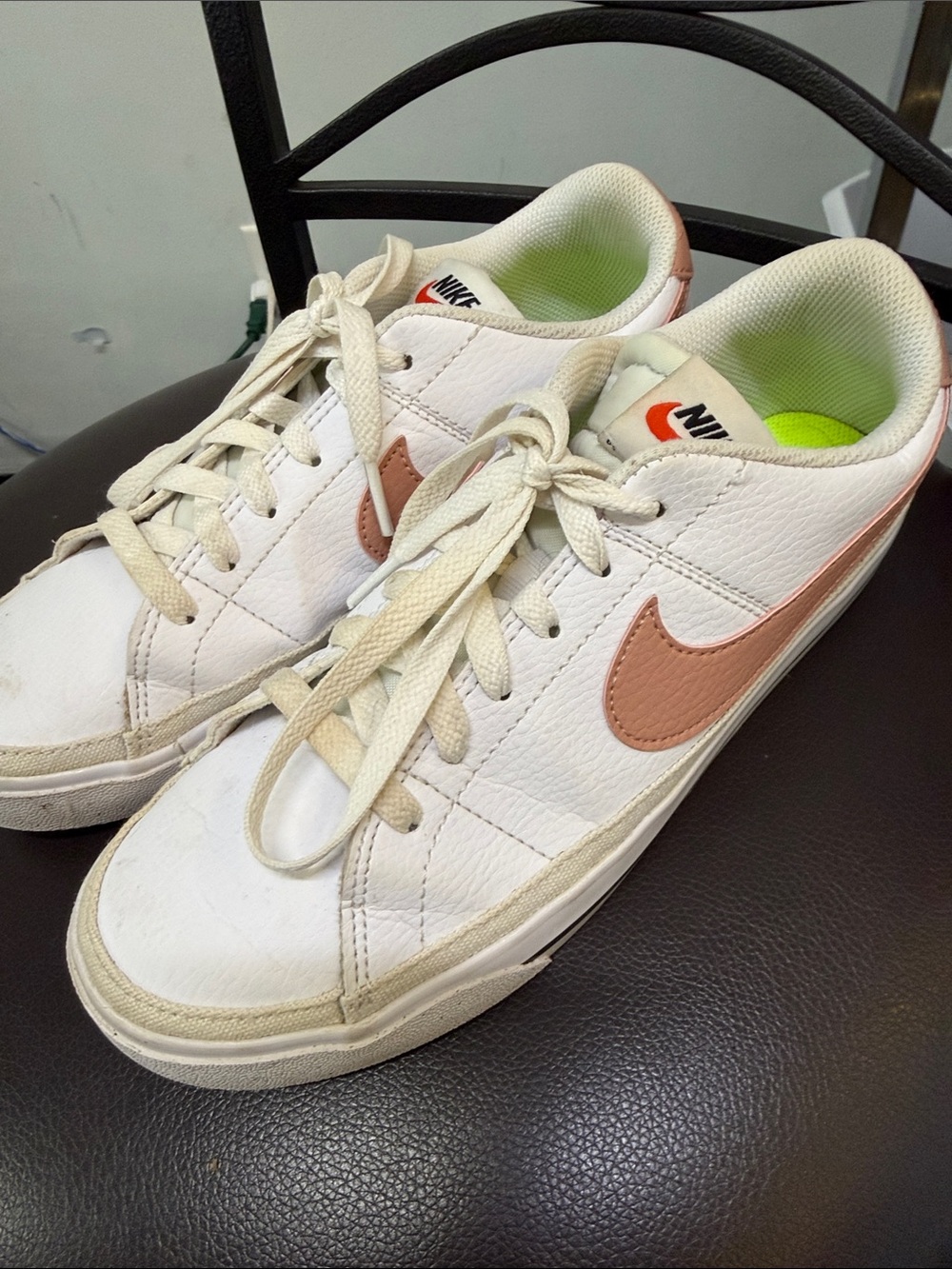 * Nike White Low-Top Sneakers with Peach Swoosh